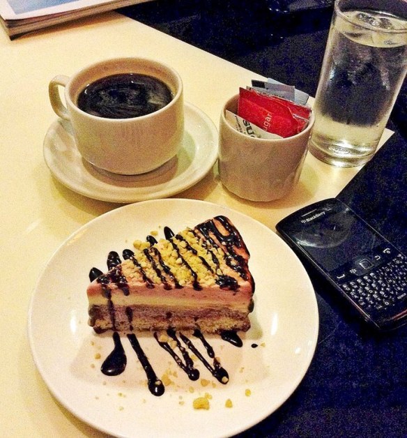 Brewed coffee and cake
